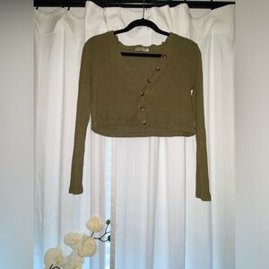 Olive green button cropped cardigan